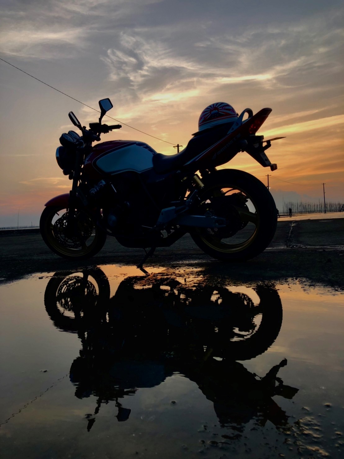 長部田海床路で撮影されたCB400SFの画像